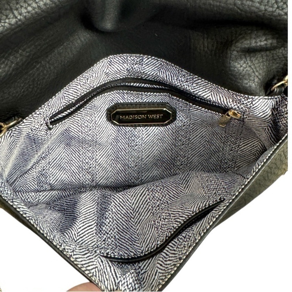 Madison West Stud Accent Fold-Over Clutch Crossbody Black with Gold Hardware - Picture 7 of 7